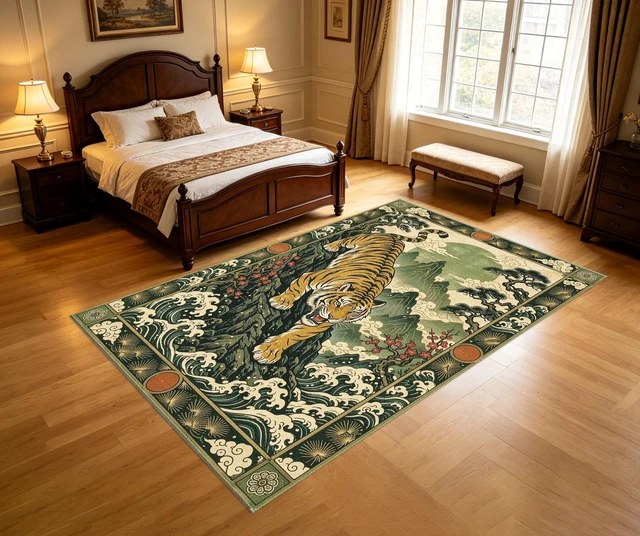 Main image of Vintage Tiger Mountain Scene Print Washable Rectangle Area Rug, Decorative Indoor Floor Carpet for Living Room Bedroom Dining Room, Multiple Sizes 6x10,6x8,5x7,4x6,3x5