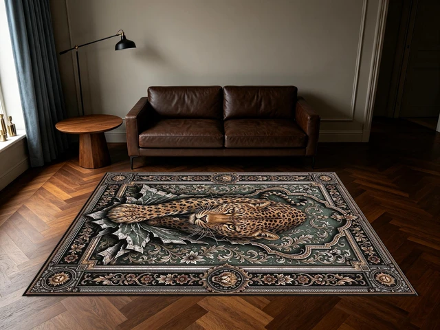 Alt view image 2 of 7 - Vintage Leopard Portrait Print Washable Rectangle Area Rug, Decorative Indoor Floor Carpet for Living Room Bedroom Dining Room, Multiple Sizes 6x10,6x8,5x7,4x6,3x5
