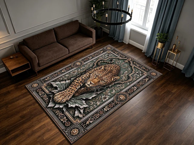Alt view image 3 of 7 - Vintage Leopard Portrait Print Washable Rectangle Area Rug, Decorative Indoor Floor Carpet for Living Room Bedroom Dining Room, Multiple Sizes 6x10,6x8,5x7,4x6,3x5