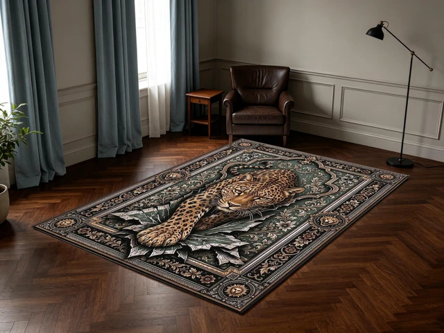 Alt view image 5 of 7 - Vintage Leopard Portrait Print Washable Rectangle Area Rug, Decorative Indoor Floor Carpet for Living Room Bedroom Dining Room, Multiple Sizes 6x10,6x8,5x7,4x6,3x5