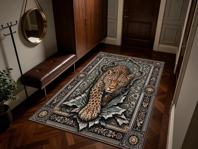 Alt view image 6 of 7 - Vintage Leopard Portrait Print Washable Rectangle Area Rug, Decorative Indoor Floor Carpet for Living Room Bedroom Dining Room, Multiple Sizes 6x10,6x8,5x7,4x6,3x5