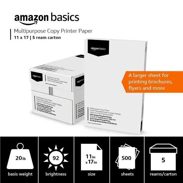 Alt view image 4 of 7 - Multipurpose Copy Printer Paper, 20 lb, 11 x 17 Inches, 5 Reams (2,500 Sheets), 92 Bright White