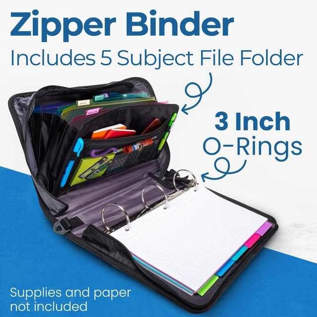 Alt view image 2 of 7 - it The Mighty Zip Tab Zipper Binder - 3 Inch O-Rings - 5 Color Tab Expanding File Folder - Multiple Pockets - 600 Sheet Capacity - Comes with Shoulder Strap - Jet Black D-156-N (Pack of 3)