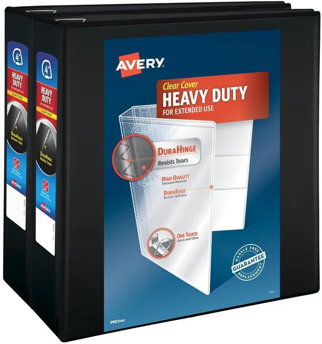 Main image of Heavy-Duty View 3 Ring Binder, 4" One Touch Slant Rings, Holds 8.5" x 11" Paper, 2 Black Binders (79874)