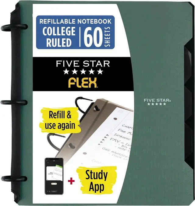 Main image of Flex Refillable Notebook + Study App,College Ruled Paper and 1 Inch TechLock Ring Binder with Pockets,Tabs and Dividers,200 Sheet Capacity,Seaglass Green (293280AQ8),(Pack of 6)