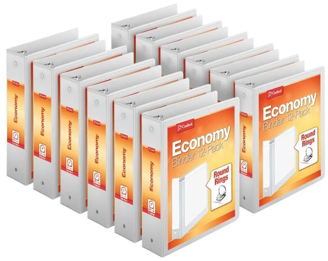 Main image of Economy 3-Ring Binders, 3", Round Rings, Holds 625 Sheets, ClearVue Presentation View, Non-Stick, White, Carton of 12 (90651)