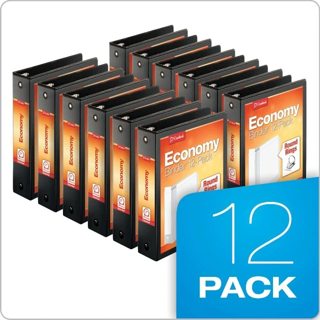 Alt view image 6 of 6 - Economy 3-Ring Binders, 2", Round Rings, Holds 475 Sheets, ClearVue Presentation View, Non-Stick, Black, Carton of 12 (90640)