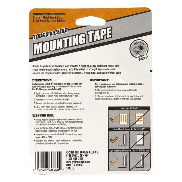 Alt view image 2 of 6 - Tough & Clear Double Sided Mounting Tape, Clear Tape, 1" x 150" - Weatherproof for Indoor or Outdoor (Pack of 6)
