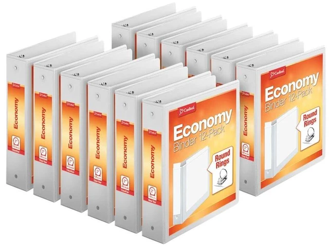 Main image of Economy 3-Ring Binders, 2", Round Rings, Holds 475 Sheets, ClearVue Presentation View, Non-Stick, White, Carton of 12 (90641)