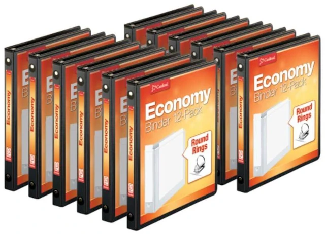 Main image of Economy 3 Ring Binders, Binders for School and Office, Durable 1/2 inch Round Rings, Holds 125 Sheets, ClearVue Presentation View, Non-Stick, Black, Carton of 12 (90602)