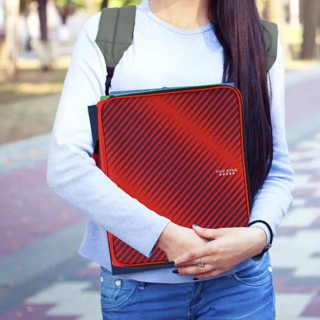 Alt view image 6 of 7 - Zipper Binder, 2 Inch 3-Ring Binder with Round Rings, 5-Tab Expanding File, 380 Sheet Capacity, Fire Red (72538) (Pack of 4)
