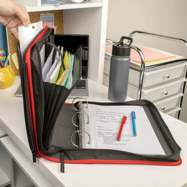 Alt view image 7 of 7 - Zipper Binder, 2 Inch 3-Ring Binder with Round Rings, 5-Tab Expanding File, 380 Sheet Capacity, Fire Red (72538) (Pack of 4)