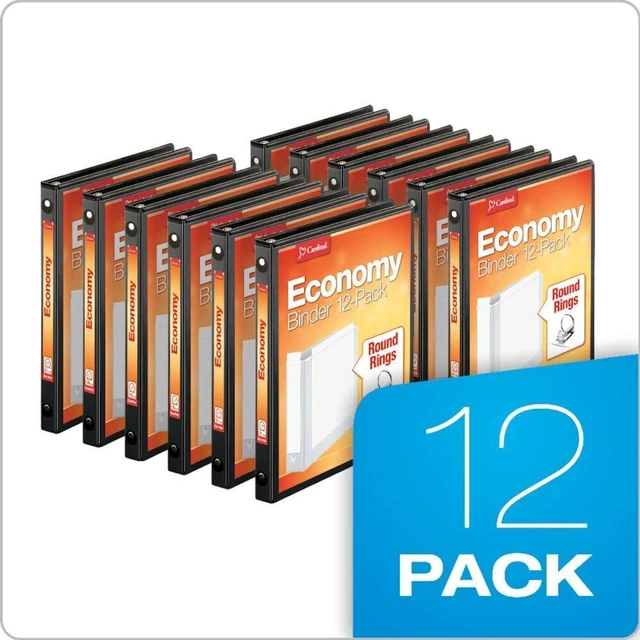 Alt view image 6 of 6 - Economy 3 Ring Binders, Binders for School and Office, Durable 1/2 inch Round Rings, Holds 125 Sheets, ClearVue Presentation View, Non-Stick, Black, Carton of 12 (90602)