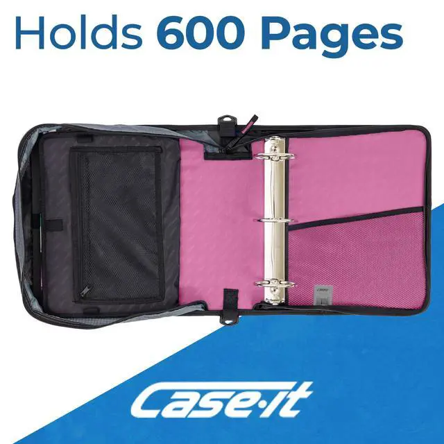 Alt view image 2 of 7 - it School Zipper Binder | 3" O-Rings | 600-Sheet | D-146 Light Pink Mighty Zip Tab, 5-Color Tab Expanding File Folder, Shoulder Strap, Handle, Office