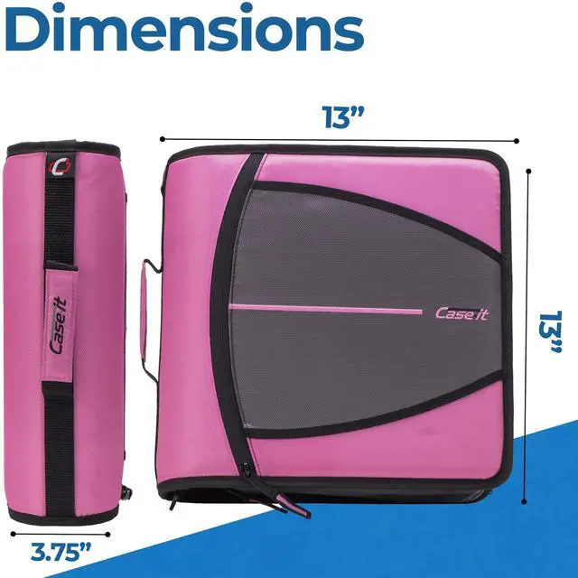 Alt view image 4 of 7 - it School Zipper Binder | 3" O-Rings | 600-Sheet | D-146 Light Pink Mighty Zip Tab, 5-Color Tab Expanding File Folder, Shoulder Strap, Handle, Office
