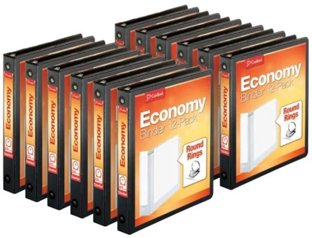 Main image of Economy 3-Ring Binders, 1", Round Rings, Holds 225 Sheets, Clearvue Presentation View, Non-Stick, Black, Carton of 12