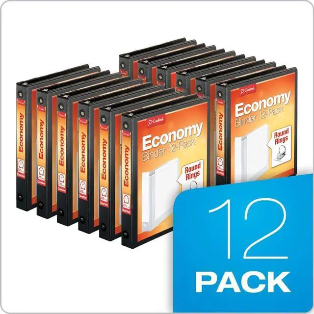 Alt view image 6 of 6 - Economy 3-Ring Binders, 1", Round Rings, Holds 225 Sheets, Clearvue Presentation View, Non-Stick, Black, Carton of 12