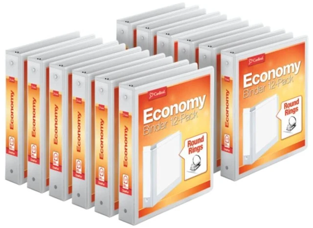 Main image of Economy 3-Ring Binders, 1.5", Round Rings, Holds 350 Sheets, ClearVue Presentation View, Non-Stick, White, Carton of 12 (90631)