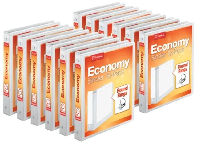 Main image of 1 Inch 3 Ring Binders, White, 12 Pack, Round Ring Binder, Holds 225 Sheets, PVC Free, Customizable Covers, 2 Pocket View Binders for Office and School Organization