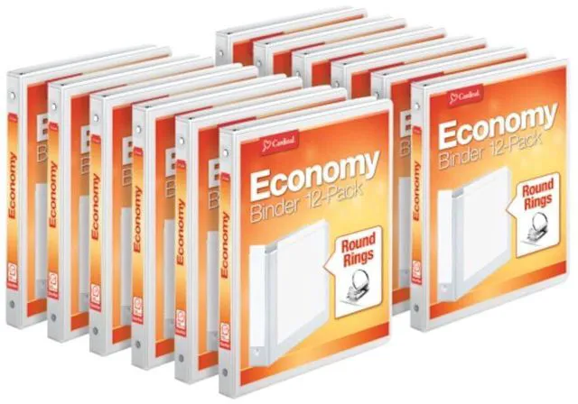 Main image of 0.5 Inch 3 Ring Binders, White, 12 Pack, Round Ring Binder, Holds 125 Sheets, PVC Free, Customizable Covers, 2 Pocket View Binders for Office and School Organization