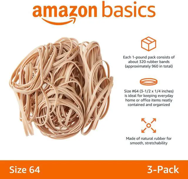 Alt view image 2 of 6 - Rubber Bands, Office Supplies, Size 64 (1/4"), 320 Bands/1 lb Pack, 3-Pack, Tan