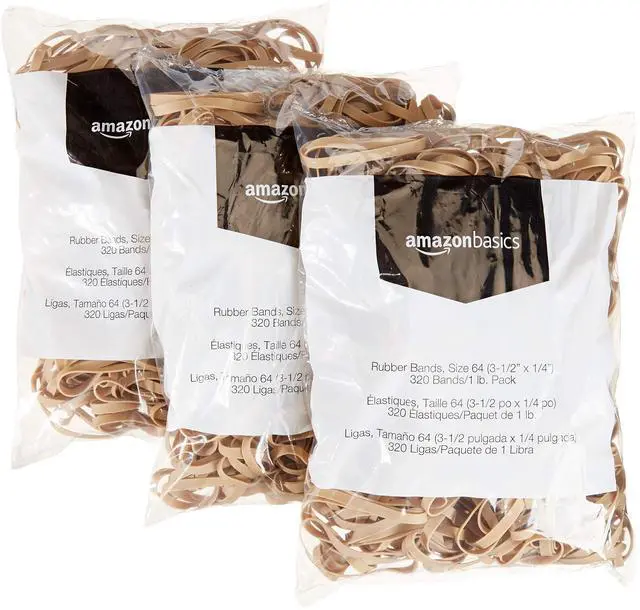 Alt view image 3 of 6 - Rubber Bands, Office Supplies, Size 64 (1/4"), 320 Bands/1 lb Pack, 3-Pack, Tan