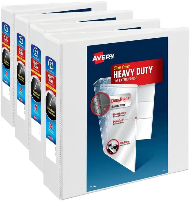 Main image of Heavy-Duty View 3 Ring Binder, 3" One Touch EZD Rings, 670-Sheet Capacity, 3.5 Inch Wide Spine, Great for Home, School Supplies, Office, or Organization Needs, 1 White Binder (79193) (Pack of 4)