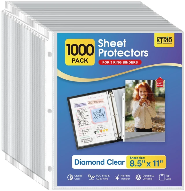 Main image of Sheet Protectors 8.5x11, Page Protector for 3 Ring Binder, 1000 Pack Crystal Clear, Top Loading, PVC-Free & Acid-Free Polypropylene, No Print Transfer, Protects Letter Size Documents