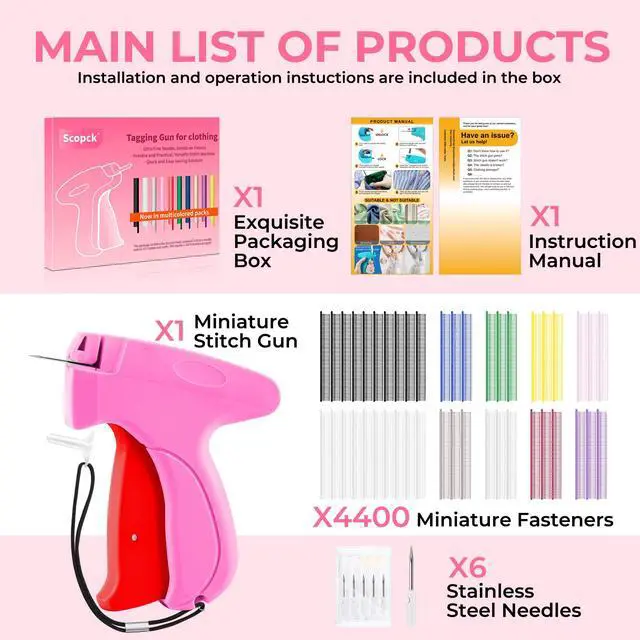 Alt view image 6 of 7 - Stitch Gun for Clothes - Handheld Stitch Gun Quick Clothing Fixer - Tagging Gun - Includes 6 Needle, 1000 Black Fasteners & 1004 White Fasteners