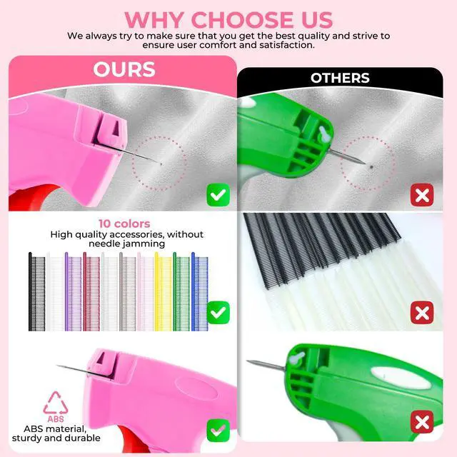 Alt view image 7 of 7 - Stitch Gun for Clothes - Handheld Stitch Gun Quick Clothing Fixer - Tagging Gun - Includes 6 Needle, 1000 Black Fasteners & 1004 White Fasteners