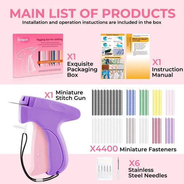 Alt view image 6 of 7 - Stitch Gun for Clothes - Handheld Stitch Gun Quick Clothing Fixer - Tagging Gun - Includes 6 Needle, 1000 Black Fasteners & 1000 White Fasteners