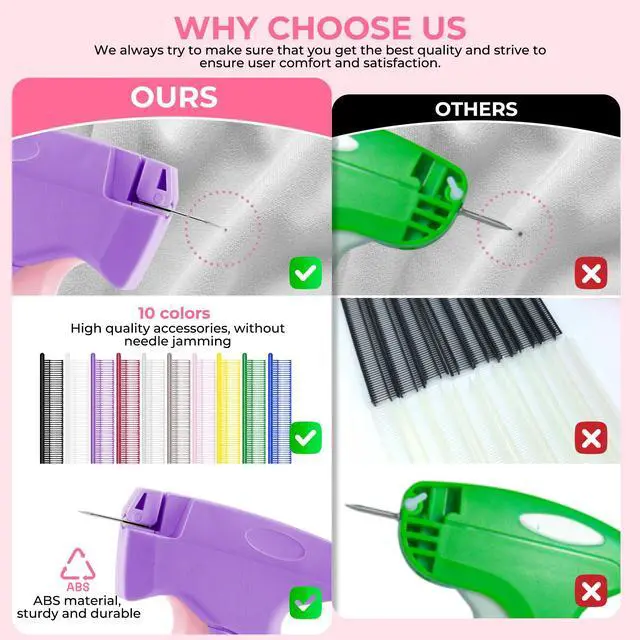 Alt view image 7 of 7 - Stitch Gun for Clothes - Handheld Stitch Gun Quick Clothing Fixer - Tagging Gun - Includes 6 Needle, 1000 Black Fasteners & 1000 White Fasteners