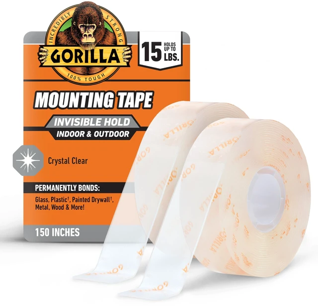 Main image of Invisible Hold Mounting Tape, 1" x 150", Clear, 2-Pack Holds up to 15 lbs, Clear Double-Sided Tape for Strong, Permanent Bond, Discreet Adhesive for Classroom and Dorm Room Setup