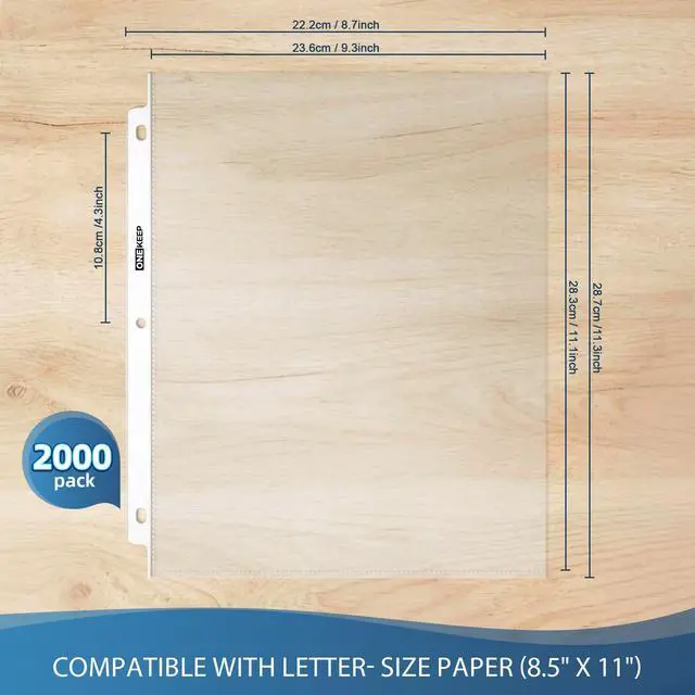 Alt view image 2 of 7 - 2000 Pack Sheet Protectors, Top Loading Reinforced 3-Hole Page Protectors for 3-Ring Binders, Fits Standard 8.5" x 11" Letter Size Paper, Perfect for Documents & Photos, Office Supplies