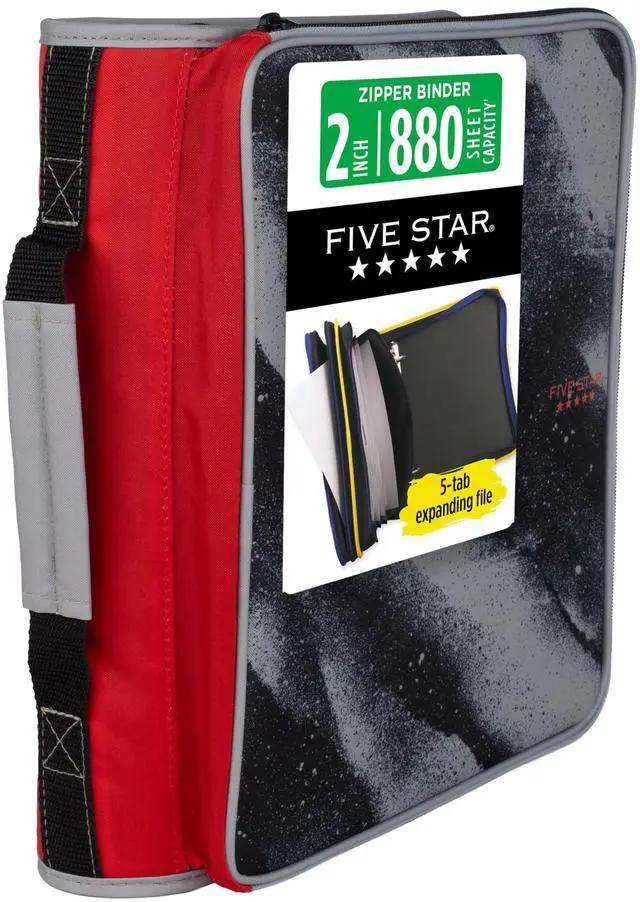 Main image of Zipper Binder 2 Inch O-Rings Case Organiser with Multi-Access and 5-Tab Expanding File Folder, 850 Sheet Capacity, Crimson Fade (290010K)
