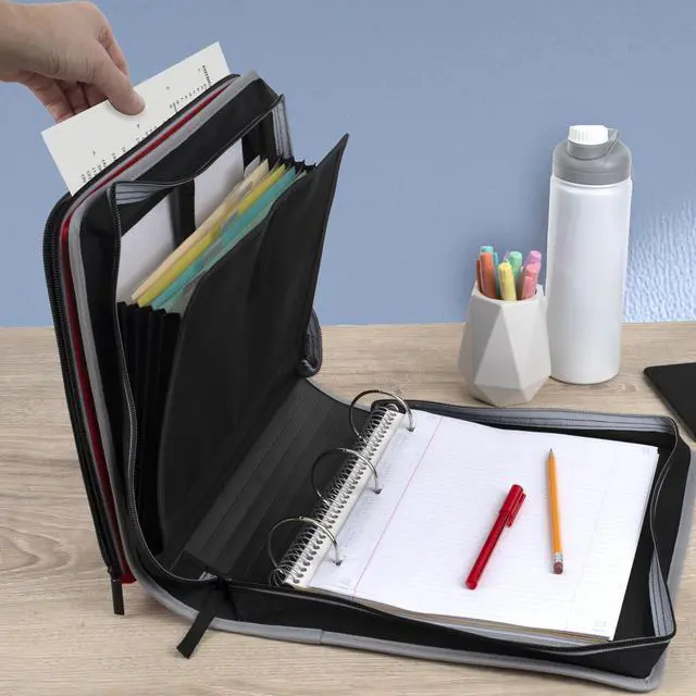 Alt view image 6 of 7 - Zipper Binder 2 Inch O-Rings Case Organiser with Multi-Access and 5-Tab Expanding File Folder, 850 Sheet Capacity, Crimson Fade (290010K)