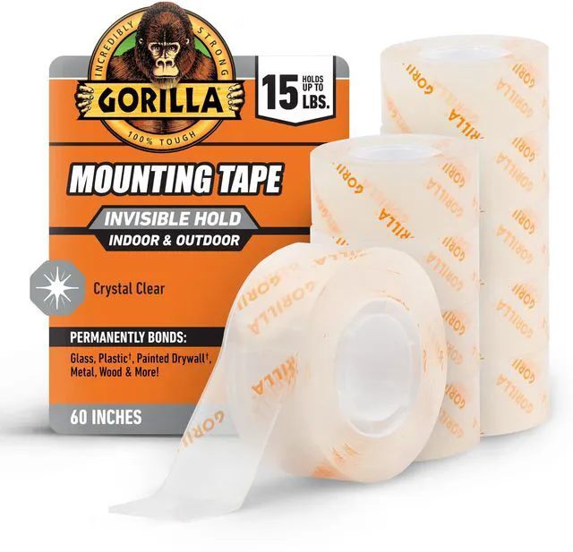 Main image of Tough & Clear, Double Sided Mounting Tape, Weatherproof, 1" x 60", Clear, (Pack of 12)