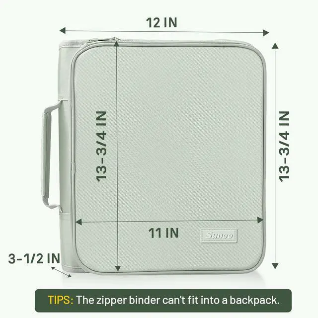 Alt view image 6 of 7 - Zippered Binder Bag with Handle, 2-Inch 3-Ring O-Ring, 500-Sheet Capacity, Includes Zip Pocket, 5-Tab Expanding File Folder, Multi-Pocket Organizer Binder for Middle School, Sage Green