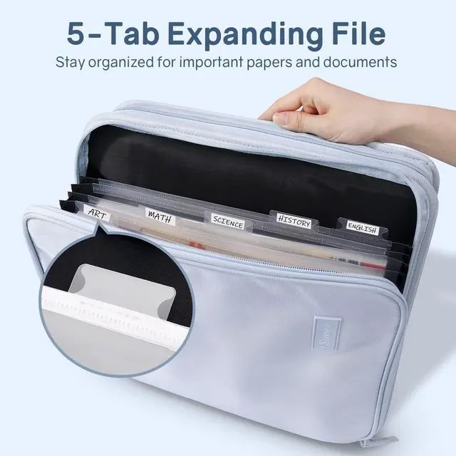 Alt view image 2 of 7 - Zippered Binder Bag with Handle, 2-Inch 3-Ring O-Ring, 500-Sheet Capacity, Includes Zip Pocket, 5-Tab Expanding File Folder, Multi-Pocket Organizer Binder for Middle School, Dusk Blue