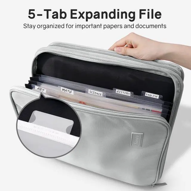 Alt view image 2 of 7 - Zippered Binder Bag with Handle, 2-Inch 3-Ring O-Ring, 500-Sheet Capacity, Includes Zip Pocket, 5-Tab Expanding File Folder, Multi-Pocket Organizer Binder for Middle School, Light Grey