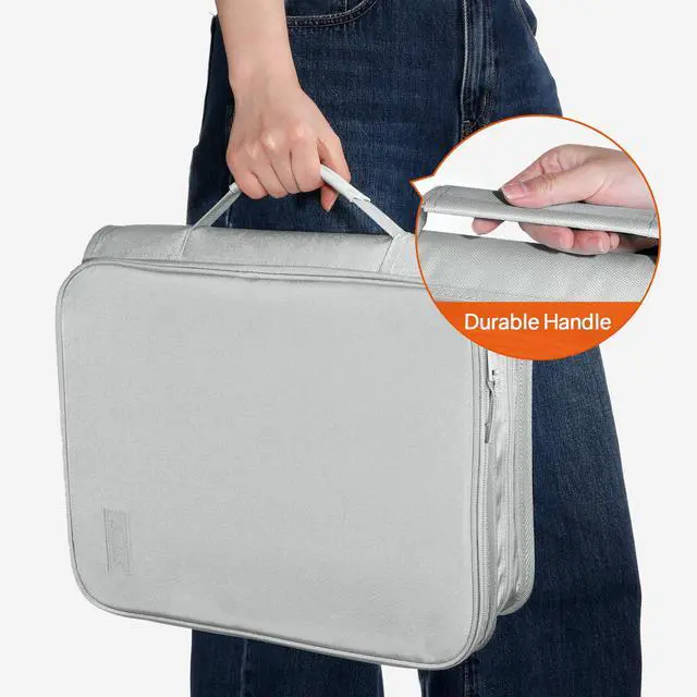 Alt view image 7 of 7 - Zippered Binder Bag with Handle, 2-Inch 3-Ring O-Ring, 500-Sheet Capacity, Includes Zip Pocket, 5-Tab Expanding File Folder, Multi-Pocket Organizer Binder for Middle School, Light Grey