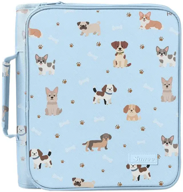 Main image of Zippered Binder Bag with Handle, 2-Inch 3-Ring O-Ring, 500-Sheet Capacity, Includes Zip Pocket, 5-Tab Expanding File Folder, Multi-Pocket Organizer Binder for Middle School, Blue Dog