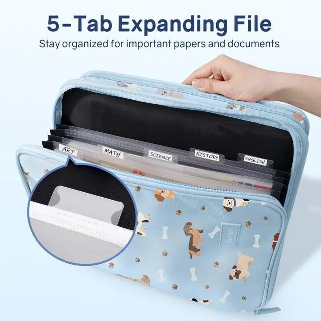 Alt view image 2 of 7 - Zippered Binder Bag with Handle, 2-Inch 3-Ring O-Ring, 500-Sheet Capacity, Includes Zip Pocket, 5-Tab Expanding File Folder, Multi-Pocket Organizer Binder for Middle School, Blue Dog