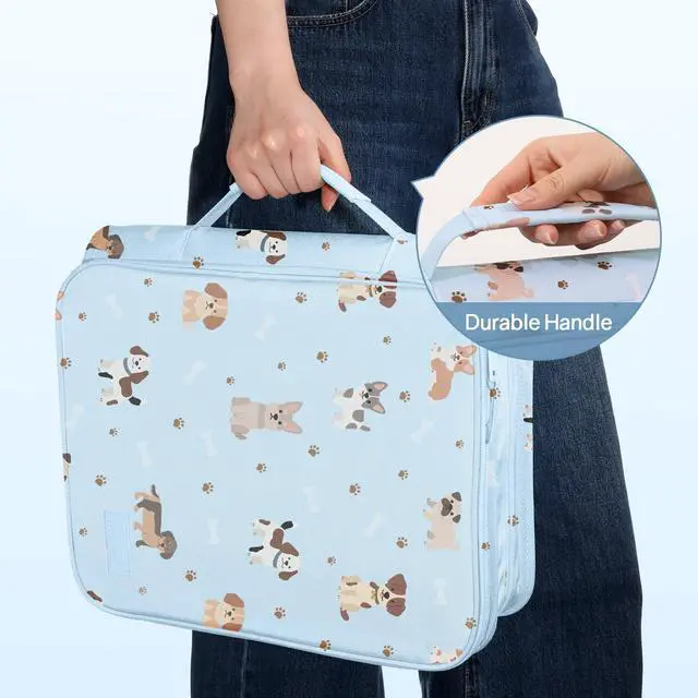 Alt view image 7 of 7 - Zippered Binder Bag with Handle, 2-Inch 3-Ring O-Ring, 500-Sheet Capacity, Includes Zip Pocket, 5-Tab Expanding File Folder, Multi-Pocket Organizer Binder for Middle School, Blue Dog