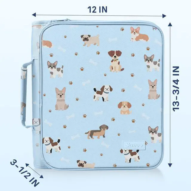 Alt view image 6 of 7 - Zippered Binder Bag with Handle, 2-Inch 3-Ring O-Ring, 500-Sheet Capacity, Includes Zip Pocket, 5-Tab Expanding File Folder, Multi-Pocket Organizer Binder for Middle School, Blue Dog