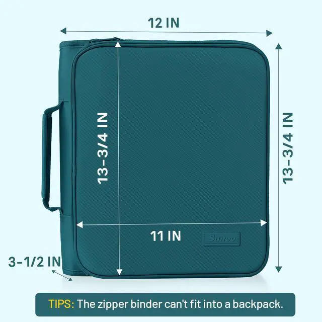 Alt view image 6 of 7 - Zippered Binder Bag with Handle, 2-Inch 3-Ring O-Ring, 500-Sheet Capacity, Includes Zip Pocket, 5-Tab Expanding File Folder, Multi-Pocket Organizer Binder for Middle School, Dark Teal-Green
