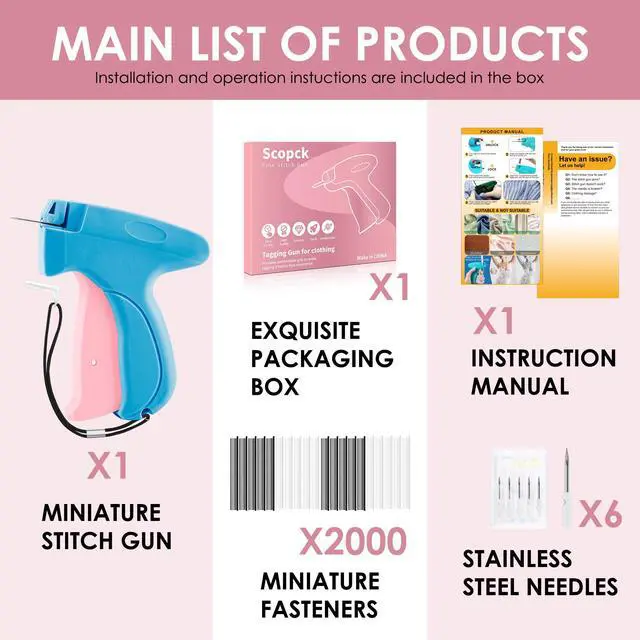 Alt view image 6 of 7 - Stitch Gun for Clothes - Handheld Stitch Gun Quick Clothing Fixer - Mini Sewing Kit Micro Tagging Gun - Includes 6 Needle, 1000 Black Fasteners & 1000 White Fasteners