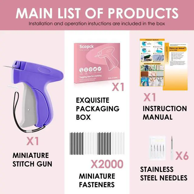 Alt view image 6 of 7 - Stitch Gun for Clothes - Handheld Stitch Gun Quick Clothing Fixer - Mini Sewing Kit Micro Tagging Gun - Includes 6 Needle, 1000 Black Fasteners & 1000 White Fasteners