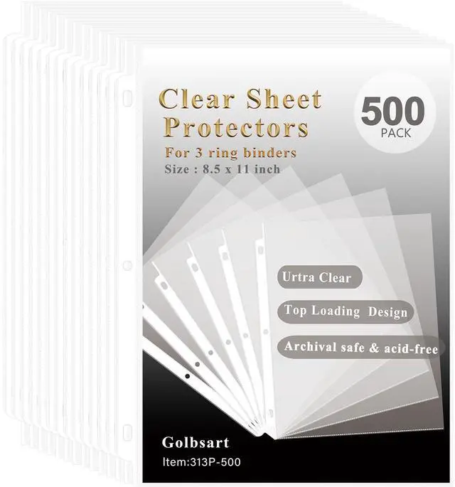 Main image of Clear Sheet Protectors for 3 Ring Binder, 500 Pack Plastic Sleeves for Paper 8.5x11, Acid Free Page Protectors Sleeves, Top Loading Document Protector Sheets for School Office Home