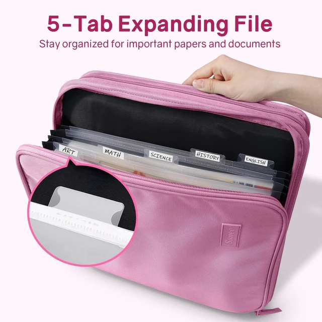 Alt view image 2 of 7 - Zippered Binder Bag with Handle, 2-Inch 3-Ring O-Ring, 500-Sheet Capacity, Includes Zip Pocket, 5-Tab Expanding File Folder, Multi-Pocket Organizer Binder for Middle School, Grape Purple